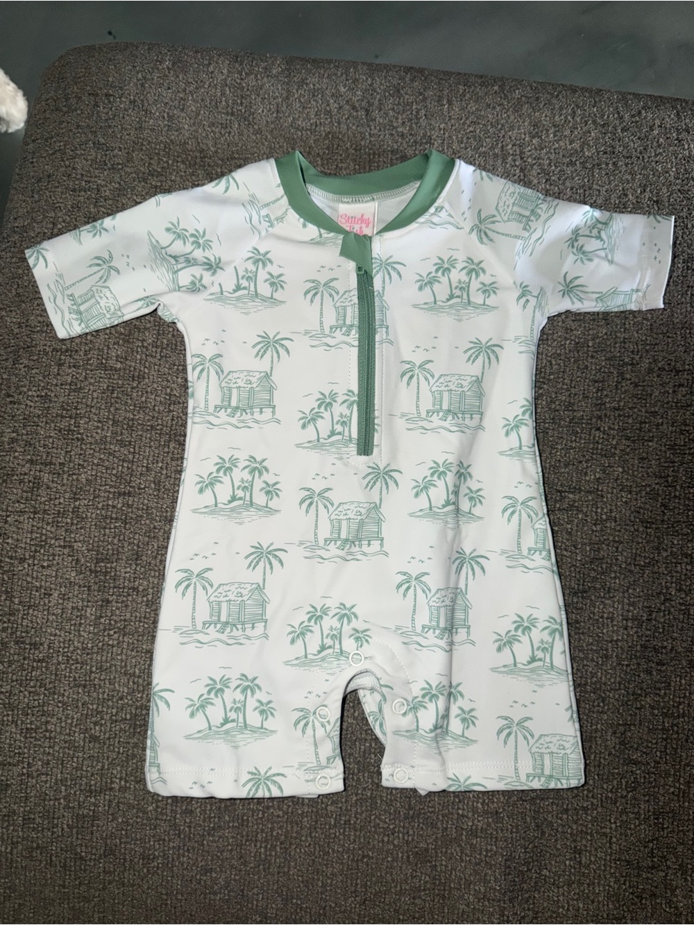 Sleepsuit with Mint Palm & Beach Hut Print